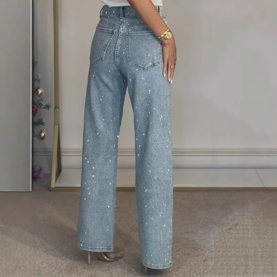 Jean Droit Taille Haute Avec Diamants
