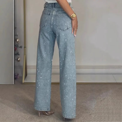 Jean Droit Taille Haute Avec Diamants