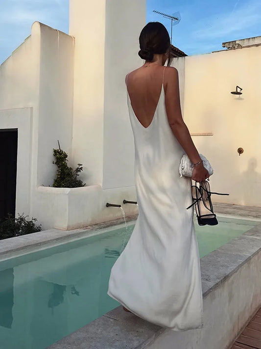 Robe Longue Unie En Satin