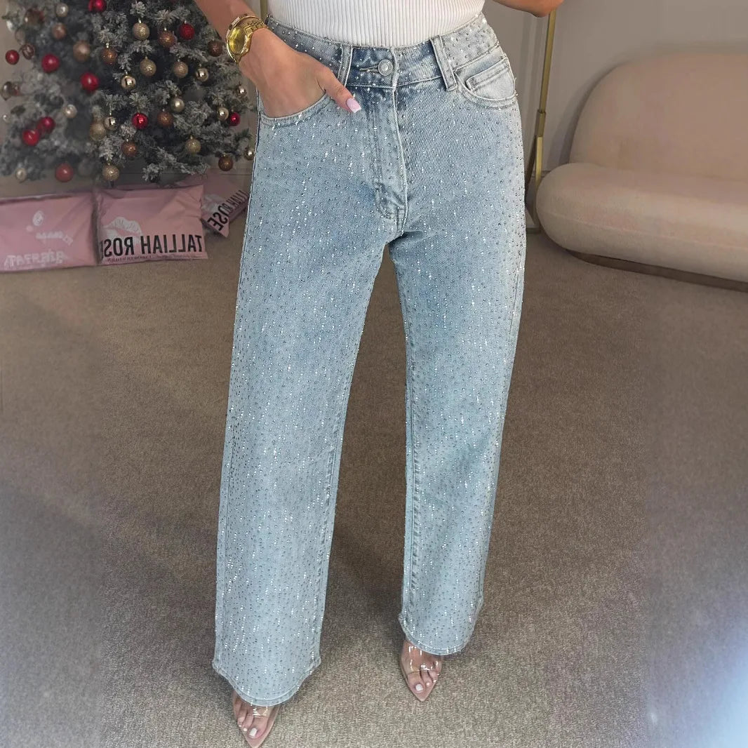 Jean Droit Taille Haute Avec Diamants