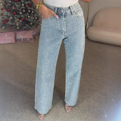 Jean Droit Taille Haute Avec Diamants